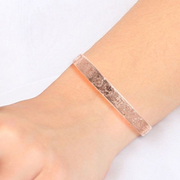 Chinese Symbol Pattern Adjustable Cuff Bracelet in Rosetone (6.50 In) - Picture 3 of 7